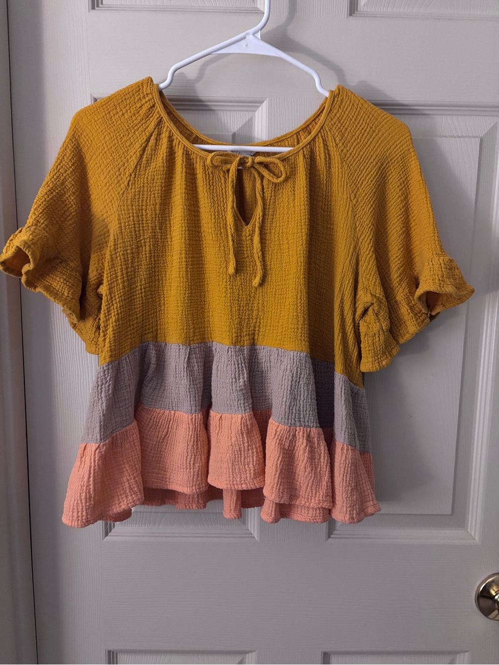 Cato Colorblock Tie-Front Ruffle Top